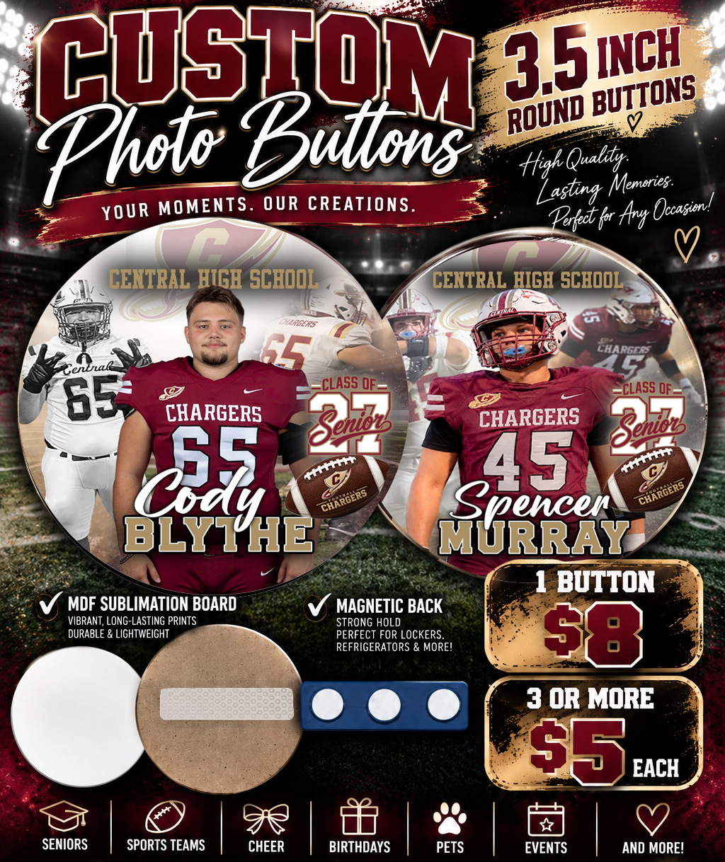 Custom 3.5" Round Photo Button – Magnetic Back