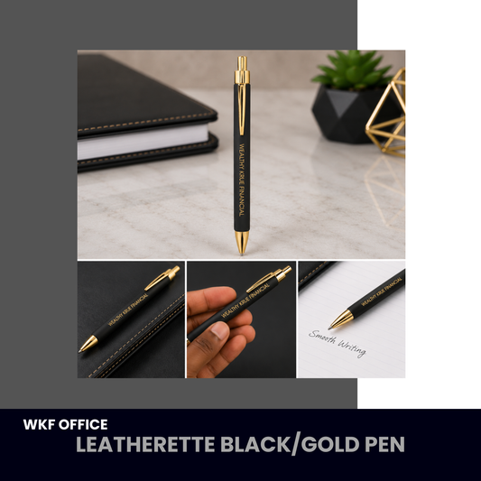 WKF Laserable Leatherette Pen - Black/Gold