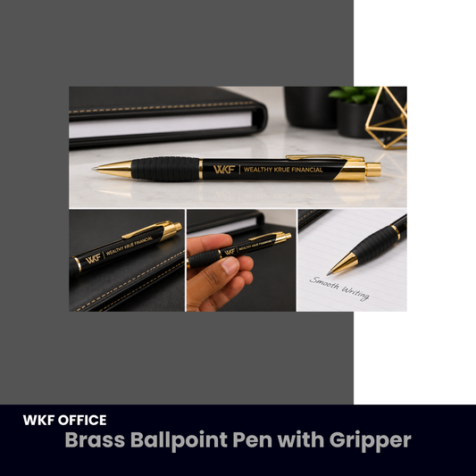 WKF Brass Ballpoint Pen with Gripper - Gloss Black