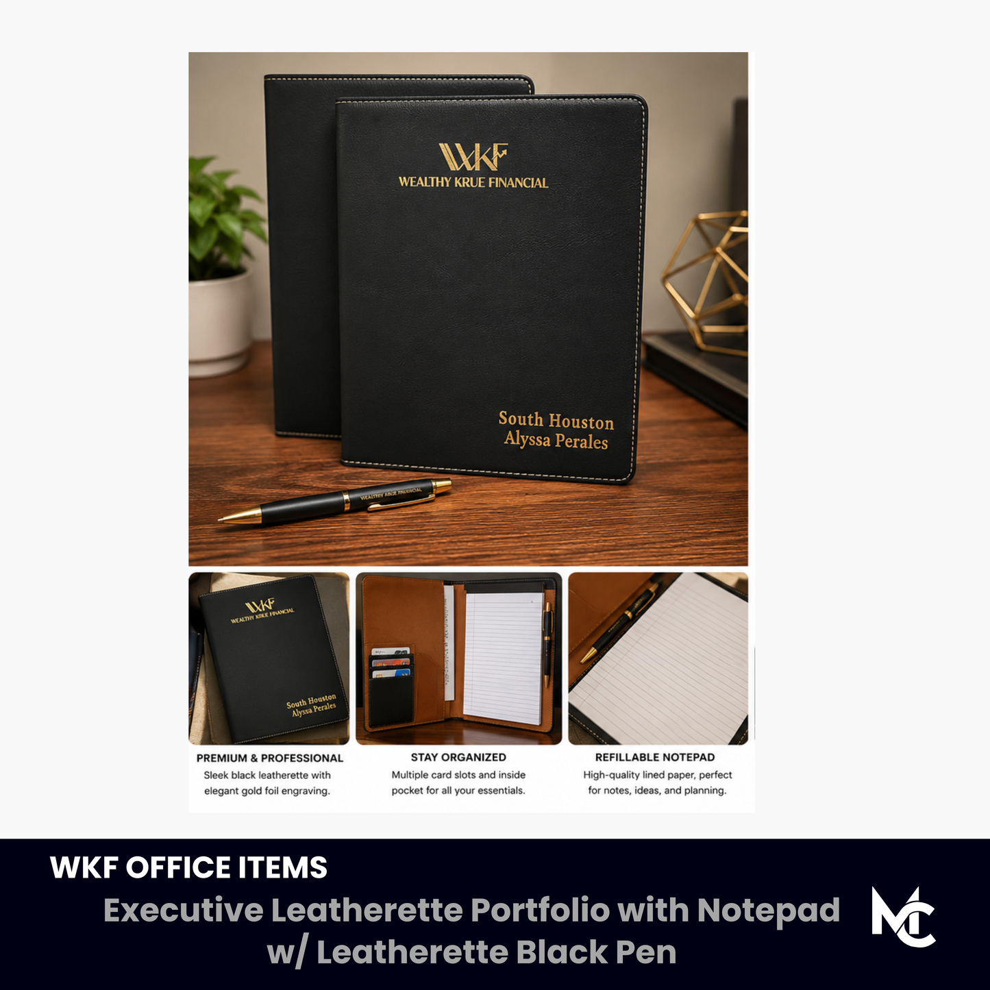 WKF Executive Gift Set - Leatherette Portfolio + Matching Pen